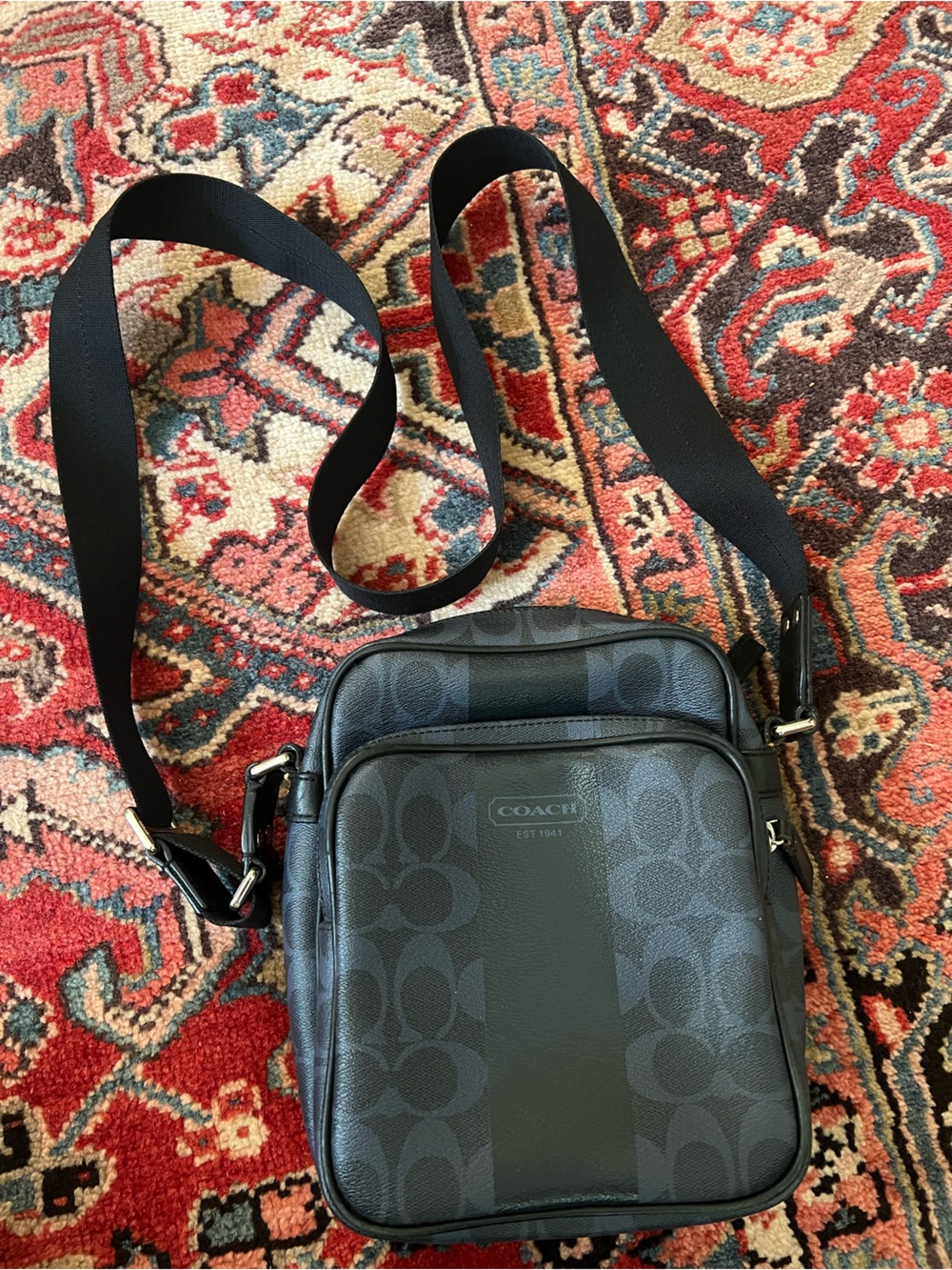 Coach Heritage Stripe Black and Grey  Crossbody Bag